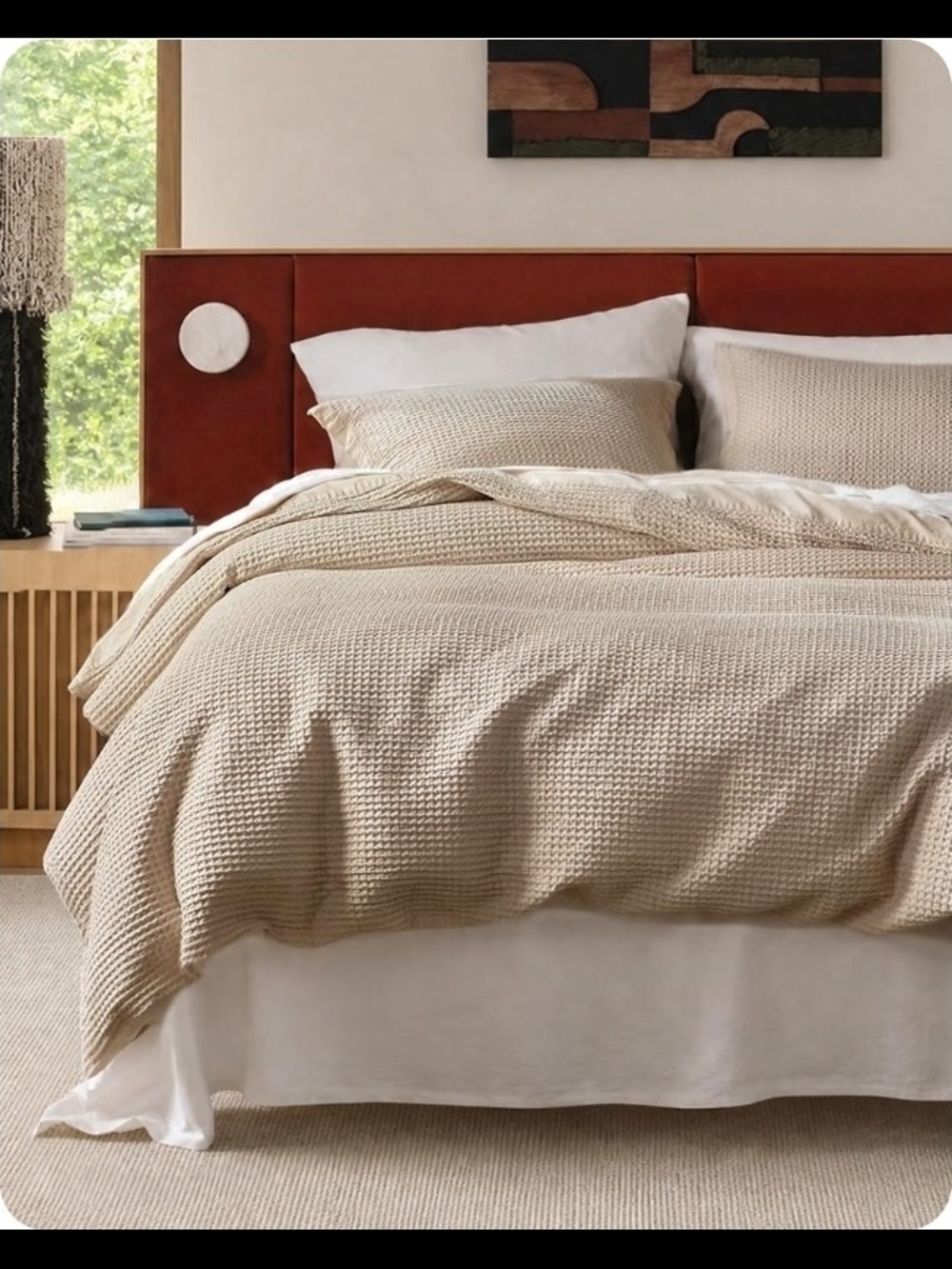 Beige Waffle Knit Duvet Cover Set - Unknown Brand